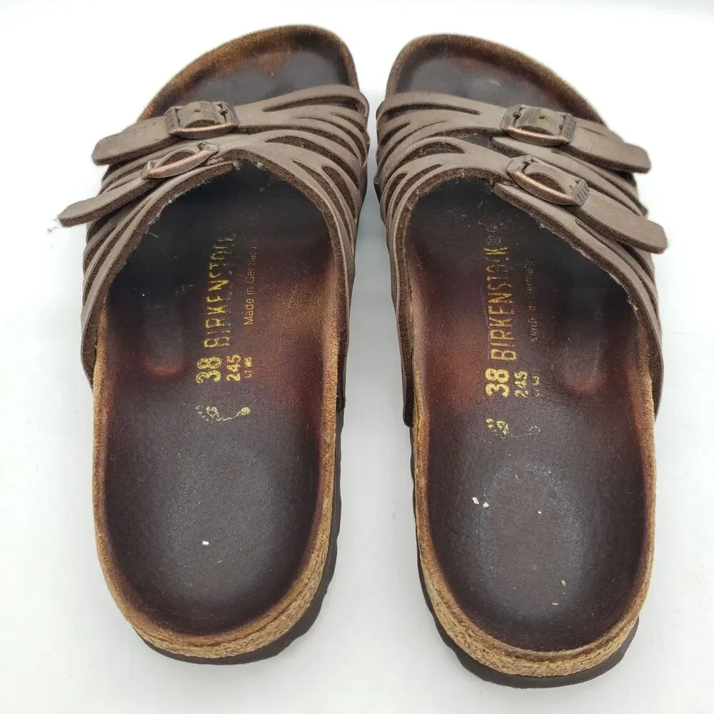 Birkenstock Women Granada Soft Footbed Brown Leather Sandals Size 38 US 7 Narrow